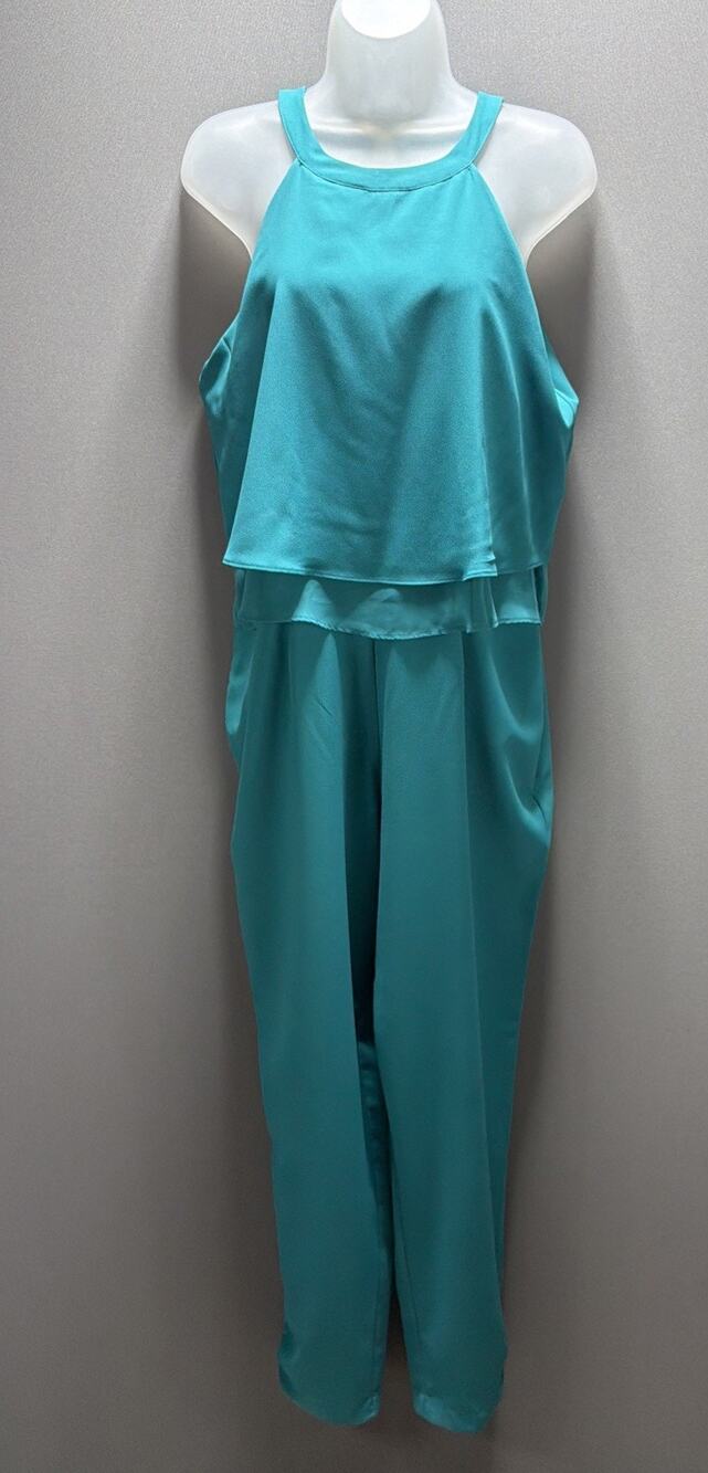 Vintage Sears Metaphor Womens 10Jumpsuit Sleeveless Pockets Teal NWT Stretch